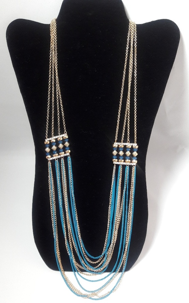 Thalia Sodi Gold/Teal Beaded Multi Row Necklace